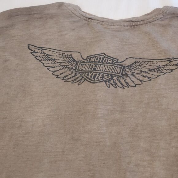 Harley Daivdson Mens Long Sleeve Burnout Snap Front Sz Large Tan Distressed - Picture 7 of 8